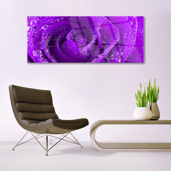 Tablou pe sticla Rose Floral violet