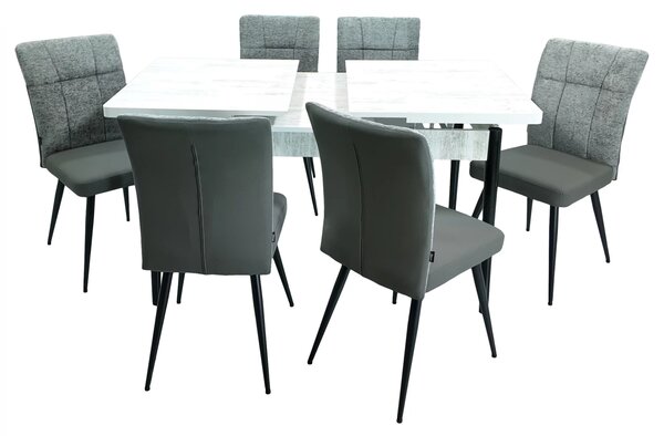 Set masa extensibila Napoli Pin antichizat cu 6 scaune Tivoli, gri cu antracit, DENVER, picioare vopsite negru, 130x80x76 cm