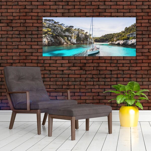 Tablou - Plajă cu barca cu pânze (120x50 cm)