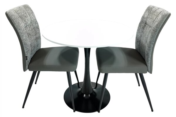 Set masa Innsbruck, DENVER, blat alb si picior negru cu 2 scaune Tivoli, gri cu antracit, forma rotunda, 80x73 cm