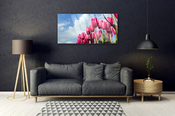 Tablou pe sticla Tulip Floral Roz Verde