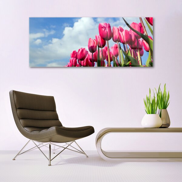 Tablou pe sticla Tulip Floral Roz Verde