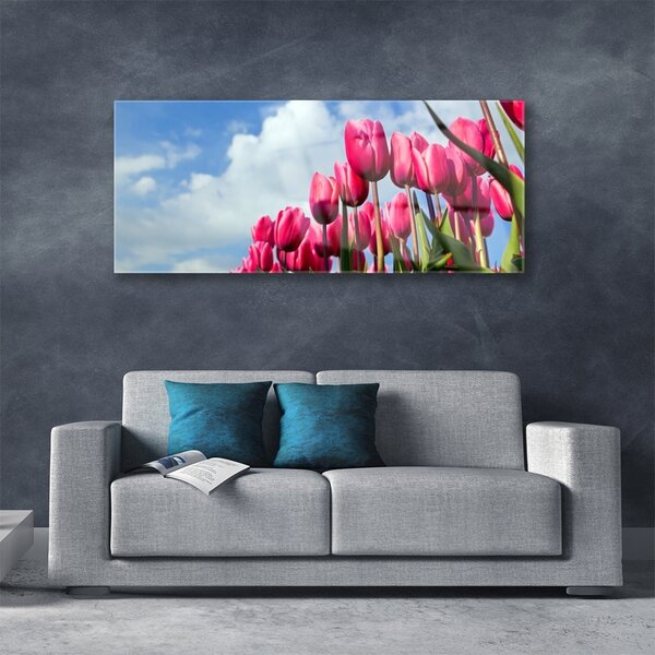 Tablou pe sticla Tulip Floral Roz Verde
