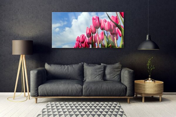 Tablou pe sticla Tulip Floral Roz Verde