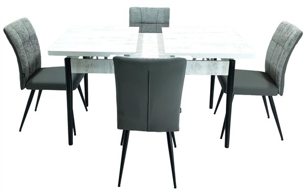 Set masa extensibila Napoli Pin antichizat cu 4 scaune Tivoli, gri cu antracit, DENVER, picioare vopsite negru, 130x80x76 cm