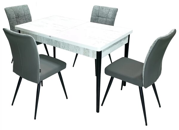 Set masa extensibila Napoli Pin antichizat cu 4 scaune Tivoli, gri cu antracit, DENVER, picioare vopsite negru, 130x80x76 cm