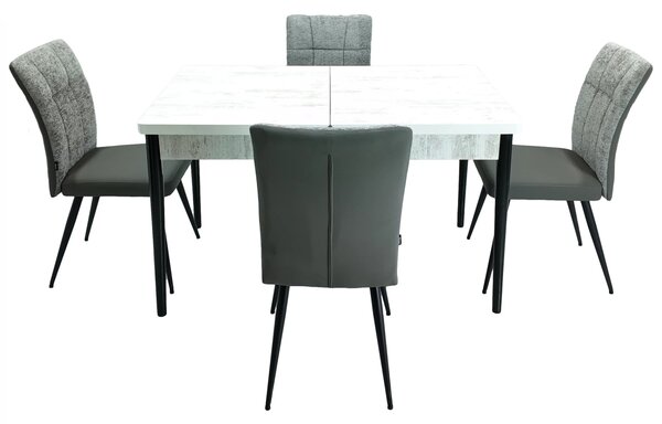 Set masa extensibila Napoli Pin antichizat cu 4 scaune Tivoli, gri cu antracit, DENVER, picioare vopsite negru, 130x80x76 cm