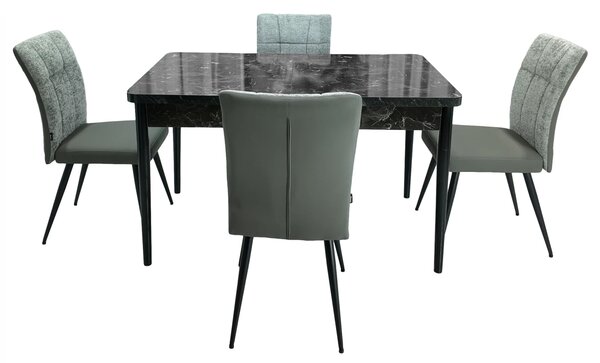 Set masa extensibila Napoli Black Marble cu 4 scaune Tivoli, gri cu antracit, DENVER, picioare vopsite negru, 130x80x76 cm