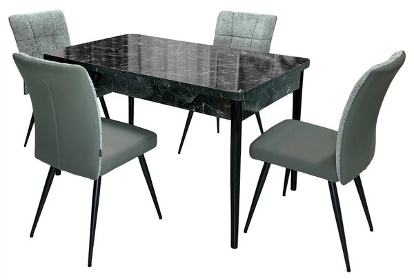 Set masa extensibila Napoli Black Marble cu 4 scaune Tivoli, gri cu antracit, DENVER, picioare vopsite negru, 130x80x76 cm