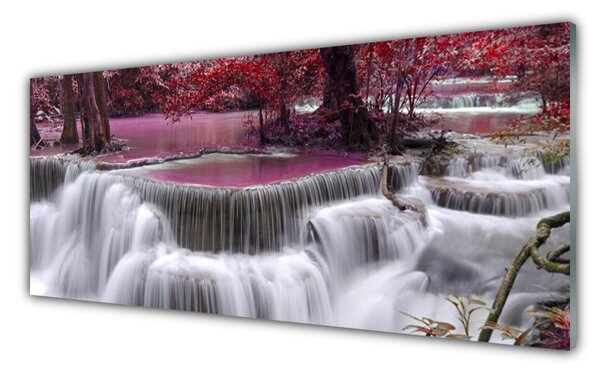 Tablou pe sticla Watterfall copac Natura Alb Roz Maro