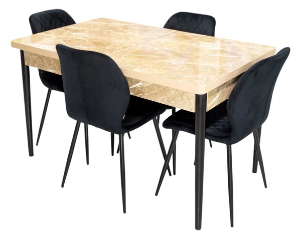 Set masa extensibila Napoli Royal Beige cu 4 scaune Goteborg negru, DENVER, picioare vopsite negru, 130x80x76 cm