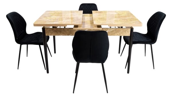 Set masa extensibila Napoli Royal Beige cu 4 scaune Goteborg negru, DENVER, picioare vopsite negru, 130x80x76 cm