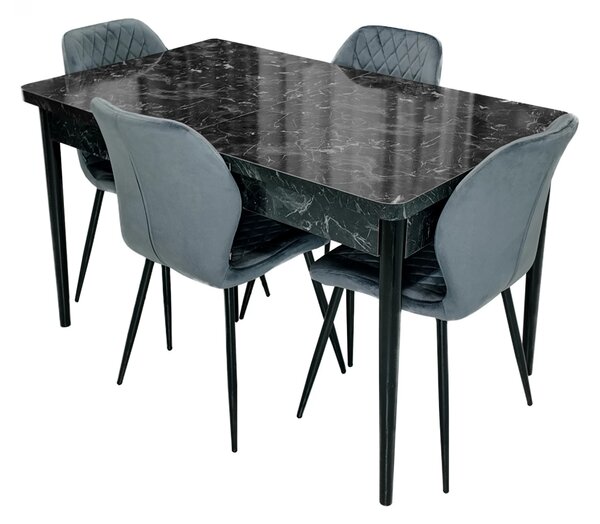 Set masa extensibila Napoli Black Marble cu 4 scaune Goteborg gri, DENVER, picioare vopsite negru, 130x80x76 cm