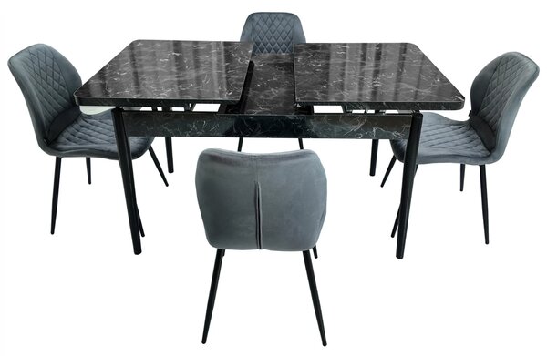 Set masa extensibila Napoli Black Marble cu 4 scaune Goteborg gri, DENVER, picioare vopsite negru, 130x80x76 cm