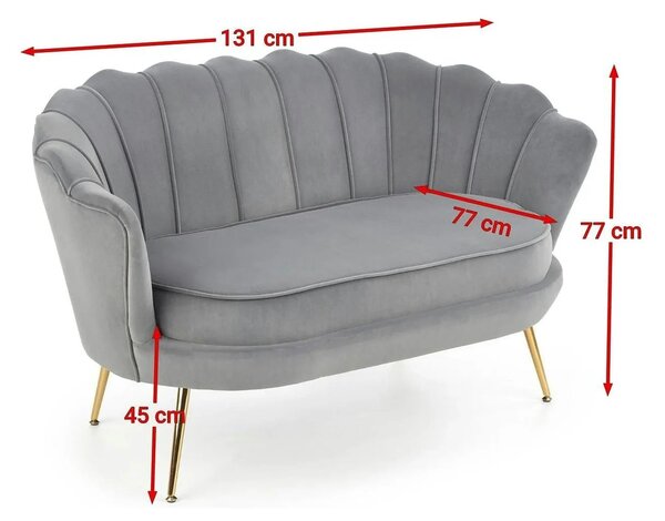 Canapea AMORINITO XL, gri/auriu, stofa catifelata/otel, 131x77x77 cm