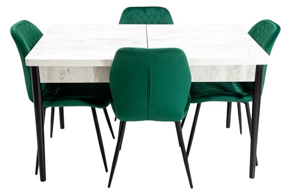 Set masa extensibila Napoli Pin antichizat cu 4 scaune Goteborg verde, DENVER, picioare vopsite negru, 130x80x76 cm