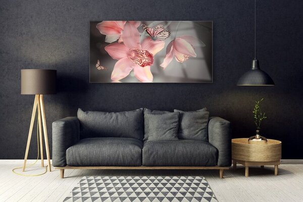 Tablou pe sticla Flori Floral Roz Gri