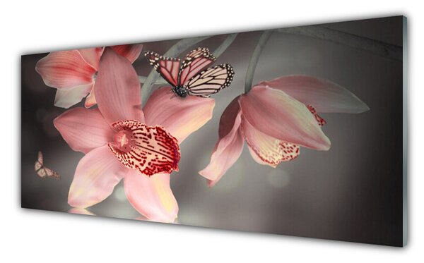 Tablou pe sticla Flori Floral Roz Gri