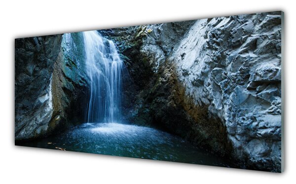 Tablou pe sticla Watterfall Natura Gri Albastru