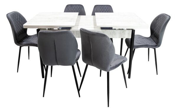 Set masa extensibila Napoli Pin antichizat cu 6 scaune Goteborg gri, DENVER, picioare vopsite negru, 130x80x76 cm