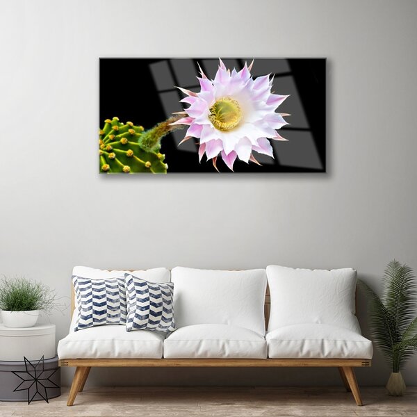 Tablou pe sticla Flori Floral Roz Alb Galben Verde