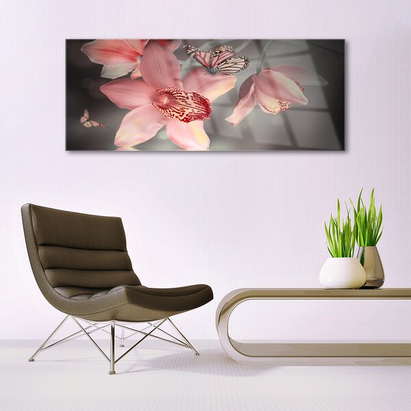 Tablou pe sticla Flori Floral Roz Gri