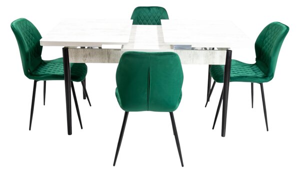 Set masa extensibila Napoli Pin antichizat cu 4 scaune Goteborg verde, DENVER, picioare vopsite negru, 130x80x76 cm