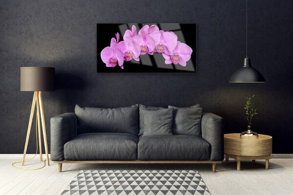Tablou pe sticla Flori Floral roz negru
