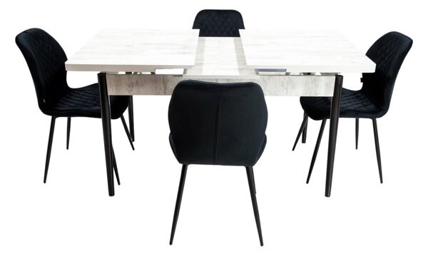 Set masa extensibila Napoli Pin antichizat cu 4 scaune Goteborg negru, DENVER, picioare vopsite negru, 130x80x76 cm