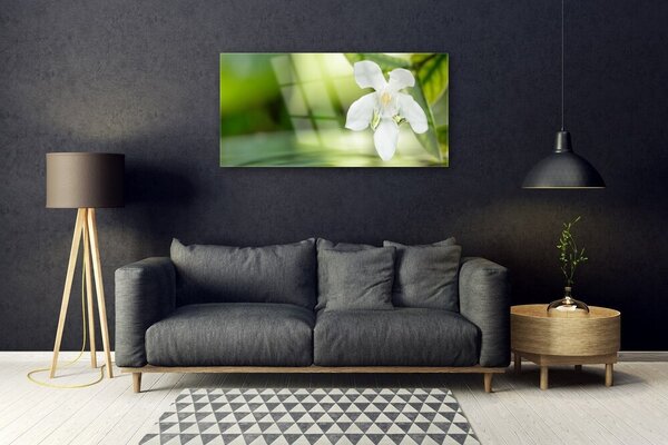 Tablou pe sticla Frunze de flori Floral Alb Verde