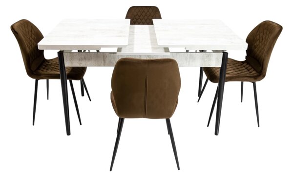 Set masa extensibila Napoli Pin antichizat cu 4 scaune Goteborg maro, DENVER, picioare vopsite negru, 130x80x76 cm