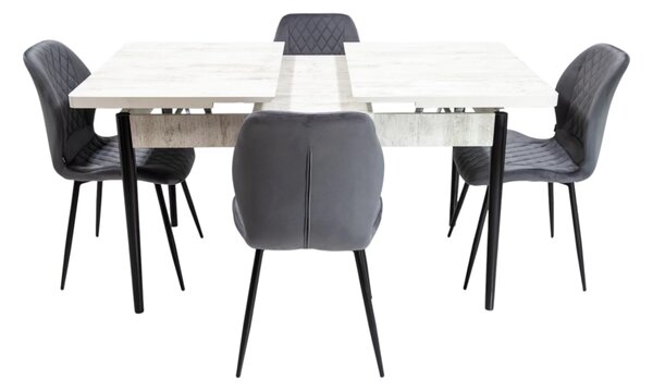 Set masa extensibila Napoli Pin antichizat cu 4 scaune Goteborg gri, DENVER, picioare vopsite negru, 130x80x76 cm