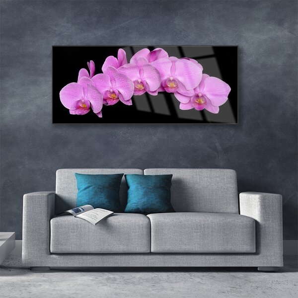 Tablou pe sticla Flori Floral roz negru