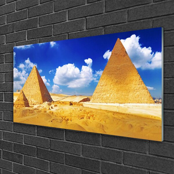 Tablou pe sticla Desert Piramidele Peisaj Galben Albastru