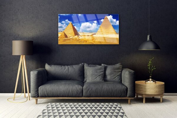 Tablou pe sticla Desert Piramidele Peisaj Galben Albastru