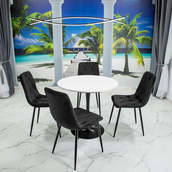 Set masa Innsbruck, DENVER, blat alb si picior negru cu 4 scaune Kobe negru, forma rotunda, 80x73 cm