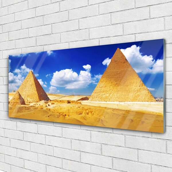 Tablou pe sticla Desert Piramidele Peisaj Galben Albastru