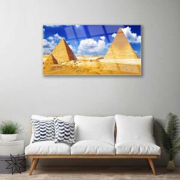 Tablou pe sticla Desert Piramidele Peisaj Galben Albastru