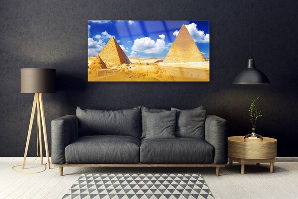 Tablou pe sticla Desert Piramidele Peisaj Galben Albastru