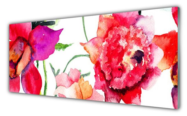 Panou sticla bucatarie Flori Art Rosu Roz Verde