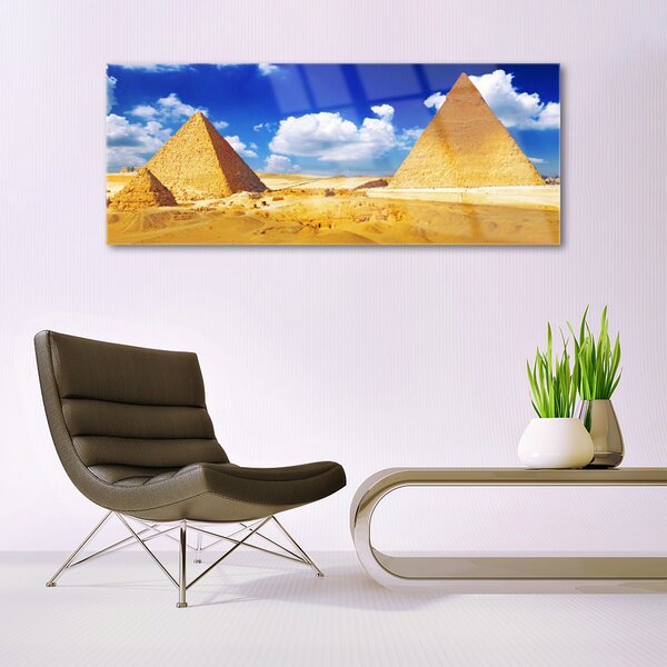 Tablou pe sticla Desert Piramidele Peisaj Galben Albastru
