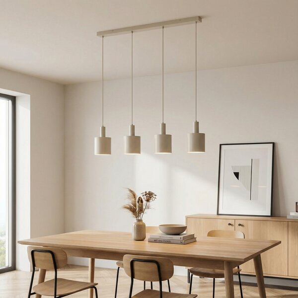 Lindby Lampă suspendată Ovelia, bej, 4 becuri, metal, E27, reglabil, Bej, Bucătărie, Metal, Modern