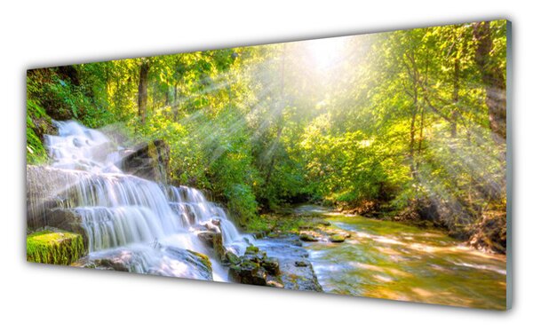 Panou sticla bucatarie Cascada Pădure Natura Alb Brun Verde