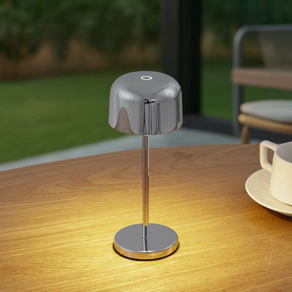 Lucande Lampa de masă LED cu baterie Quill, crom, CCT, dimabil, reglabil, Metalic, Aluminiu, Modern