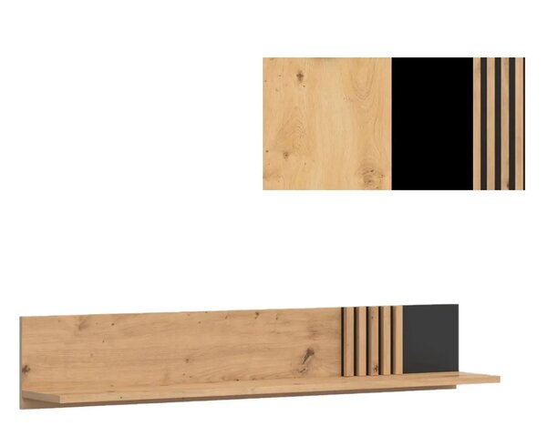 Raft VABRES, stejar artisan/negru mat, PAL laminat, 136x23x23 cm