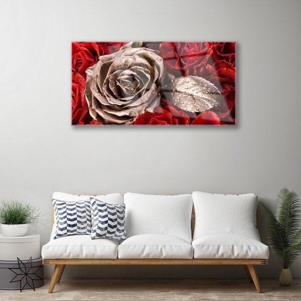 Tablou pe sticla Trandafiri Floral Red