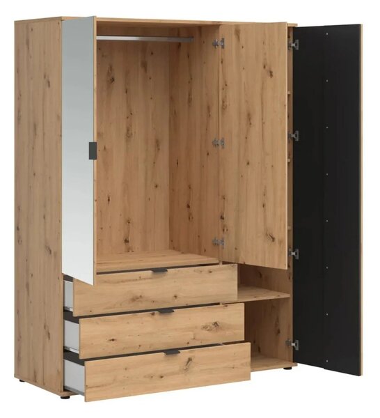 Dulap VABRES, stejar artisan/negru mat, PAL laminat, 151x56x196 cm