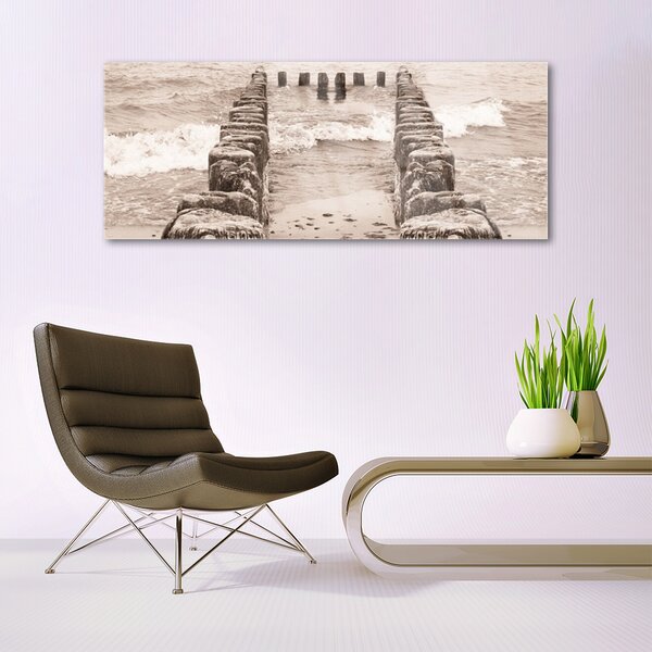 Tablou pe sticla Ocean Beach Arhitectura Sepia