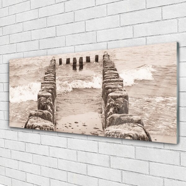 Tablou pe sticla Ocean Beach Arhitectura Sepia
