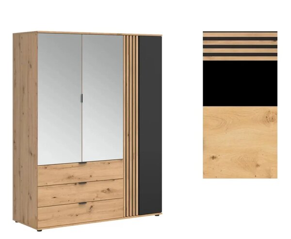 Dulap VABRES, stejar artisan/negru mat, PAL laminat, 151x56x196 cm